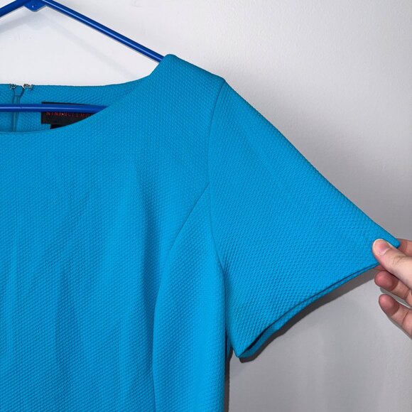 Nina McLemore Turquoise Textured Short-Sleeve Dress Size 14 - Picture 3 of 6